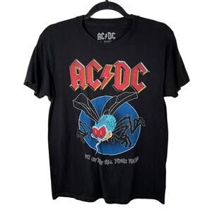 AC/DC Fly On The Wall Tour 1985 Vintage Graphic Band T-Shirt Black Med Cotton